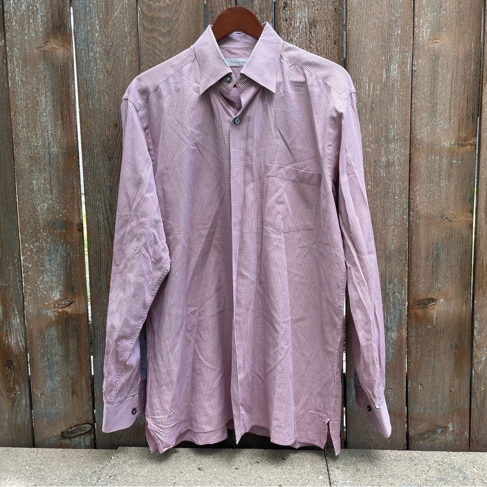 ERMENEGILDO ZEGNA Men’s Red Blue Long Sleeve Button Down Dress Shirt Size XL